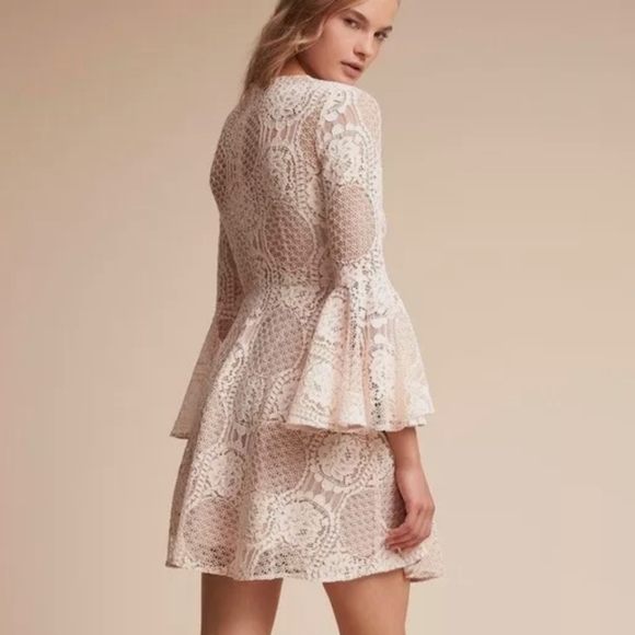 Bhldn Donna Morgan Russo Ivory Pink Lace Mini Dress Crocheted - Picture 2 of 7
